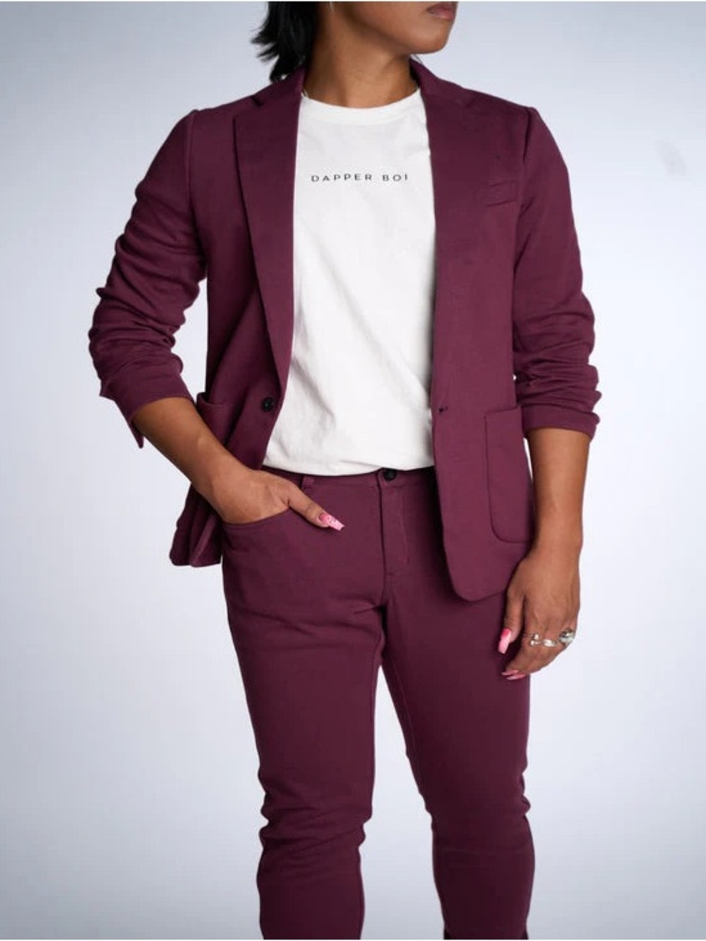 DAPPER BOI - Full Suit! Unisex Comfy Knit Plum Blazer & Trousers Set XL/waist 40